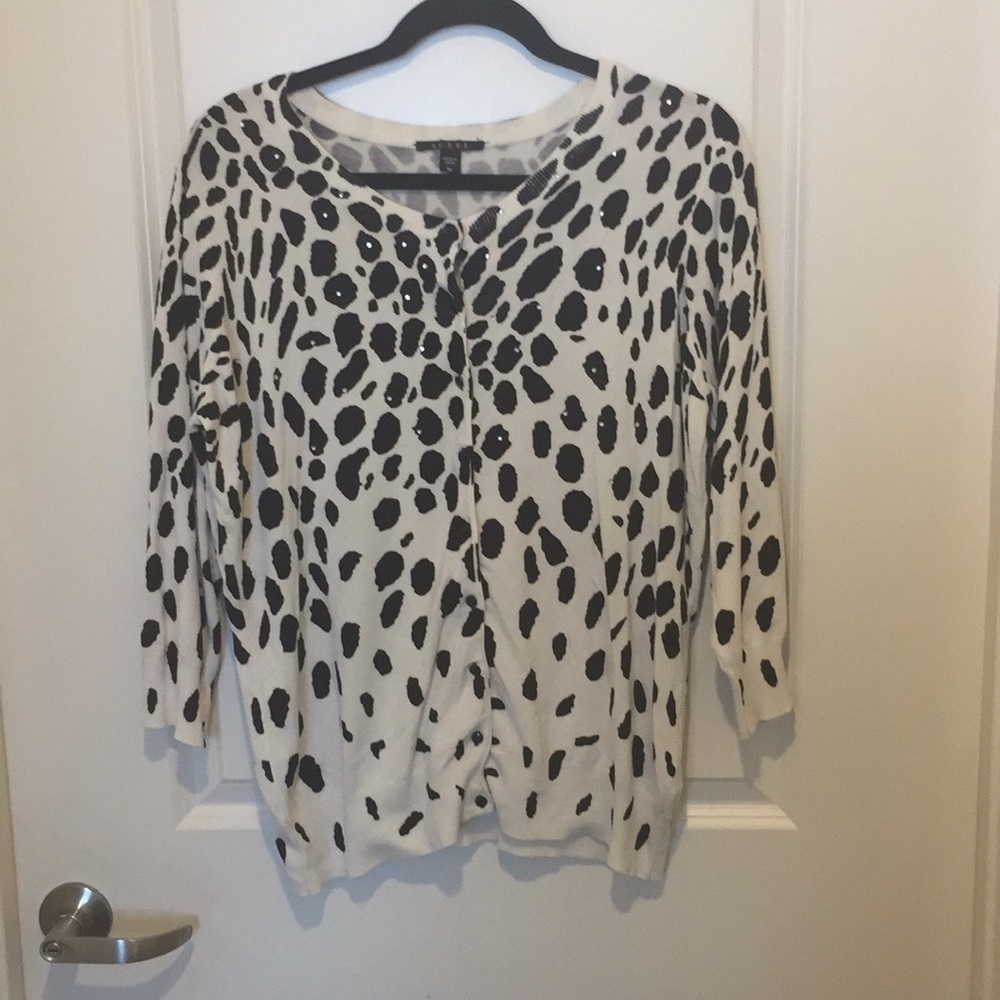 Cyrus White & Black Animal Print Rhinestone Cardigan Size XL New W/O Tag